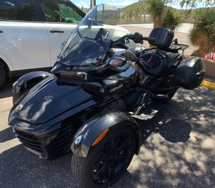 Mar 24 - Pretty cool "reverse trike" (two wheels in front) parked at the Desert Foothills Library.